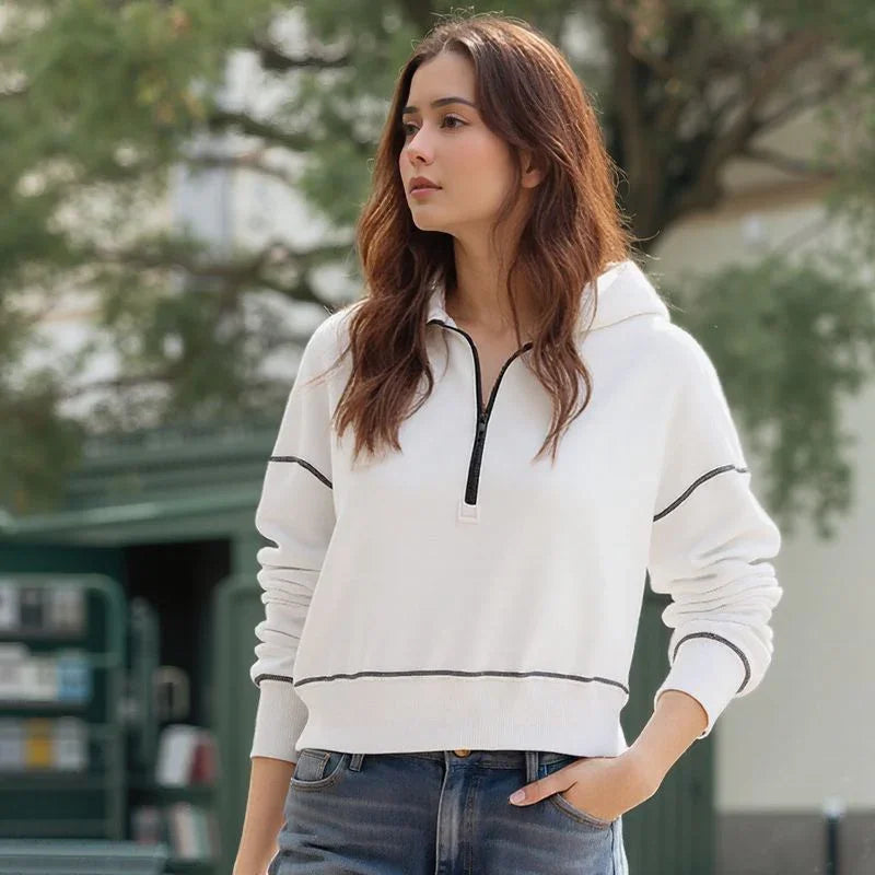 Moletom Cropped Kendall™ em Moletom Premium com Zíper Frontal / O Casual Esportivo que Nunca Sai de Moda!