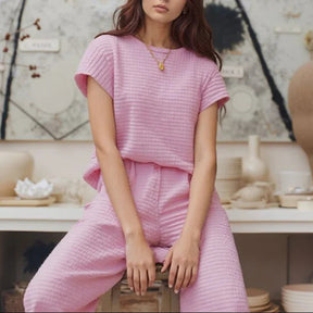 Conjunto de Blusa e Calça Novara™ com Tecido Texturizado e Design Moderno Versátil