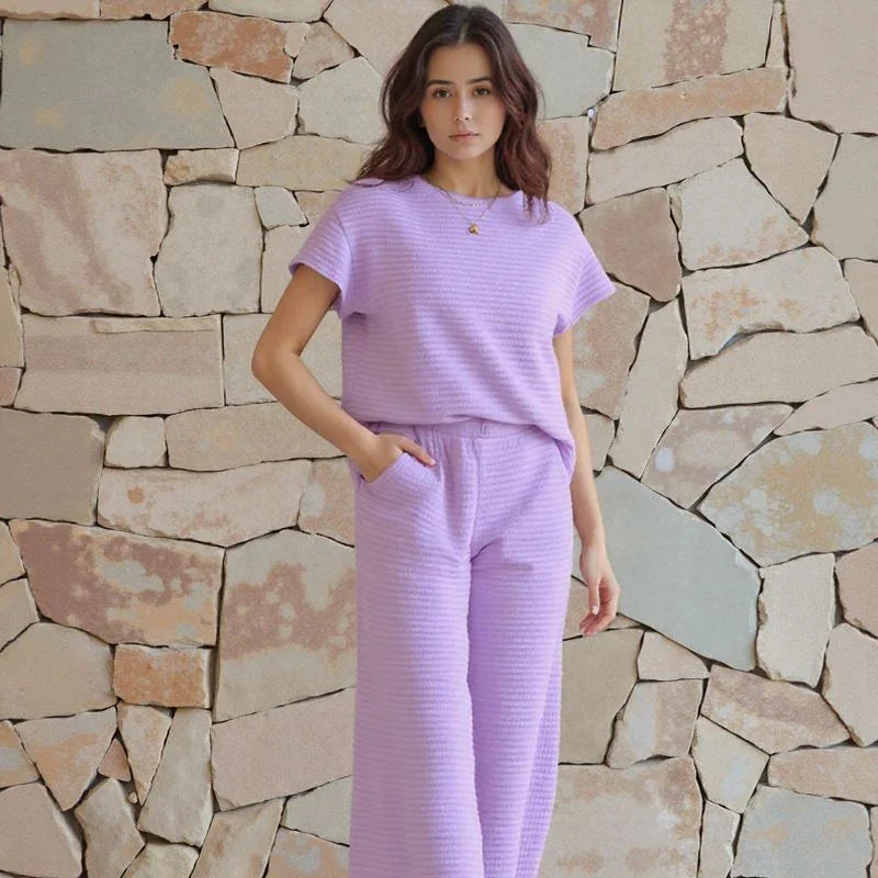 Conjunto de Blusa e Calça Novara™ com Tecido Texturizado e Design Moderno Versátil