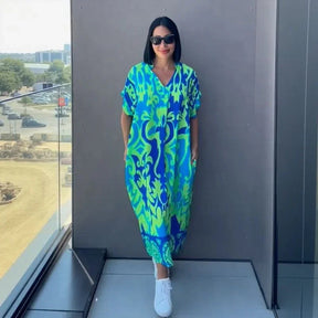 Vestido Oceania™ Em Viscose com Corte Amplo e Estampa Tropical / A Peça que Une Conforto e Beleza Sem Esforço!