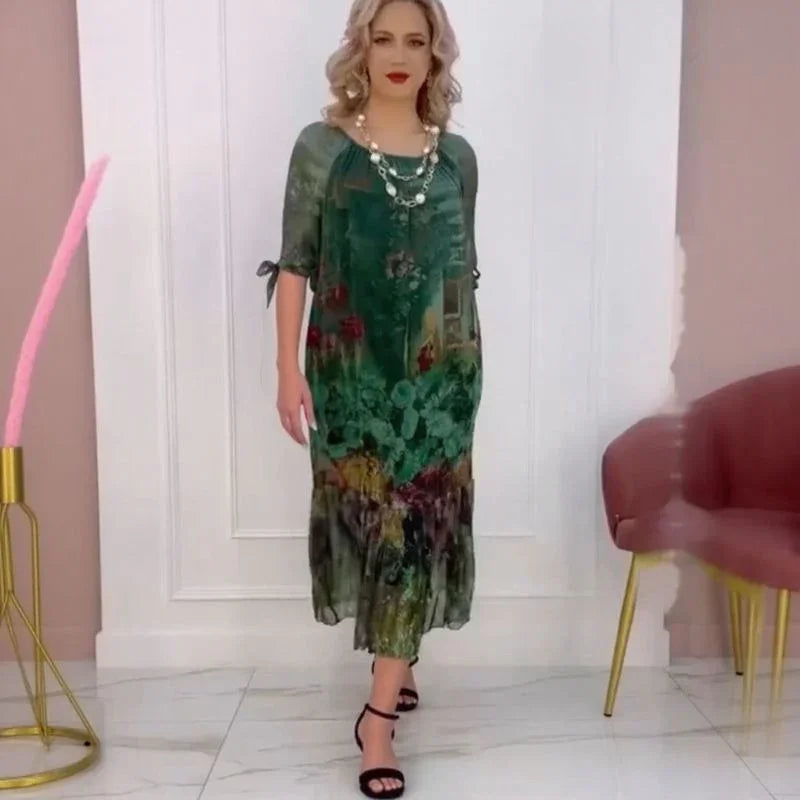 Vestido Giardino™ com Estampa Botânica em Tecido Fluido / O Encanto dos Jardins Eternos no Seu Estilo!