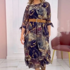 Vestido Giardino™ com Estampa Botânica em Tecido Fluido / O Encanto dos Jardins Eternos no Seu Estilo!