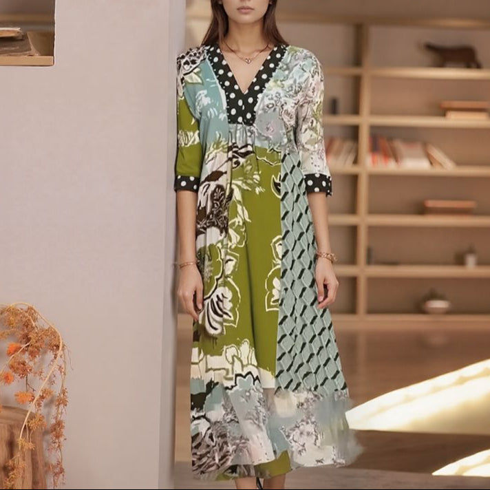 Vestido Palermo™ em Malha Acetinada com Estampa Floral Abstrata / Brilho, Charme e Exclusividade em Uma Só Peça!