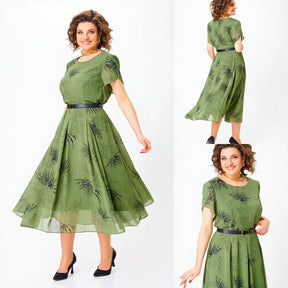 Vestido Sintra™ com Modelagem Mídi, Saia Evasê e Cinto de Brinde / Aura Mística e Elegante para Mulheres Poderosas!