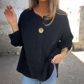 [COMPRE 1, LEVE 2] Blusa Magna™ Estilo Camisaria com Botão Único Chique / Minimalismo que se Destaca sem Esforço!