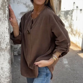 [COMPRE 1, LEVE 2] Blusa Magna™ Estilo Camisaria com Botão Único Chique / Minimalismo que se Destaca sem Esforço!