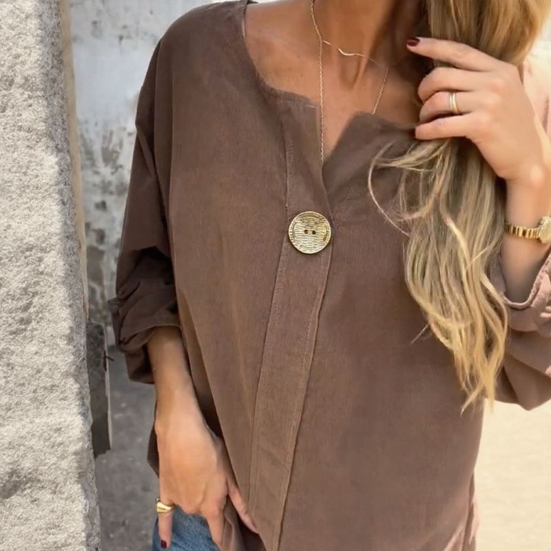 [COMPRE 1, LEVE 2] Blusa Magna™ Estilo Camisaria com Botão Único Chique / Minimalismo que se Destaca sem Esforço!