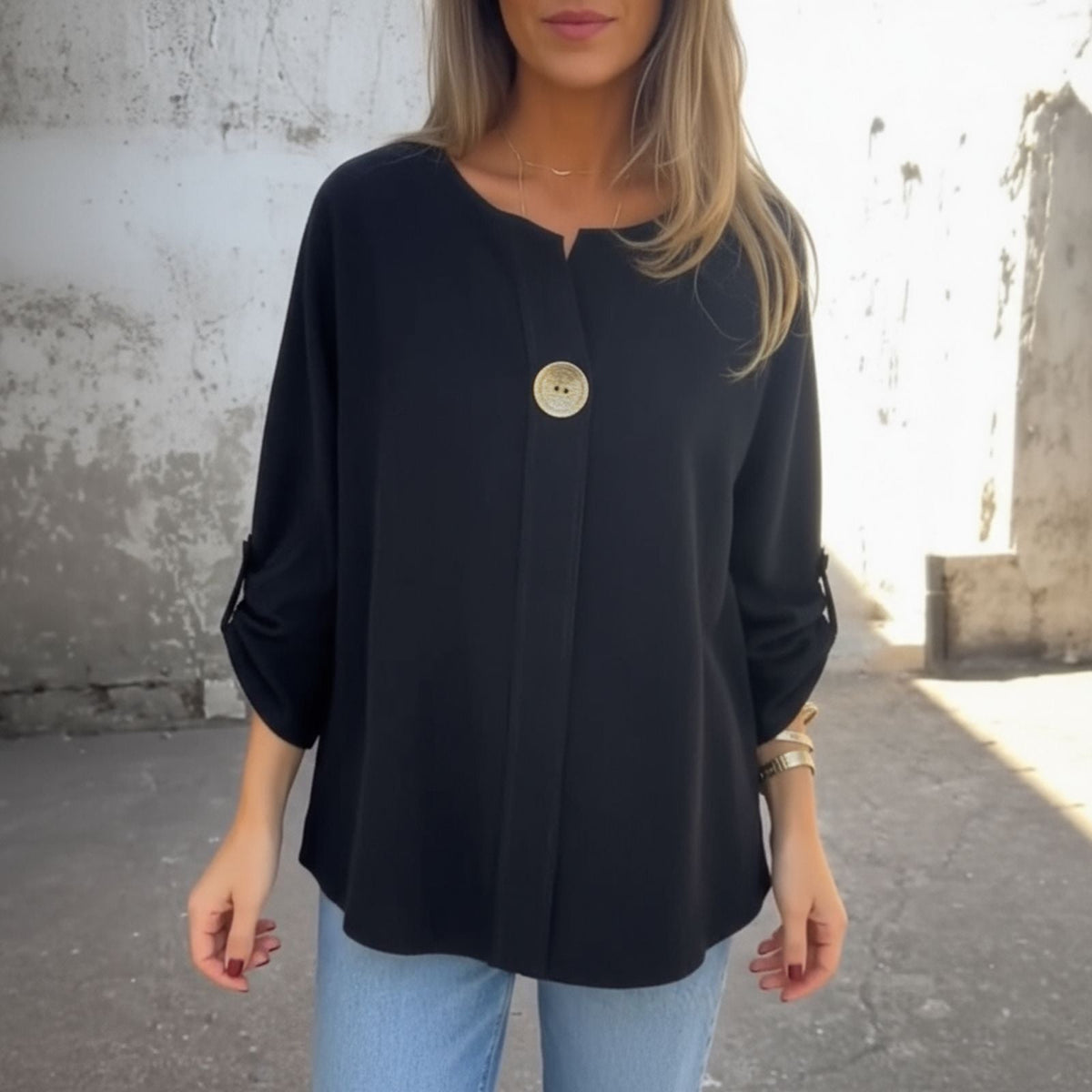 [COMPRE 1, LEVE 2] Blusa Magna™ Estilo Camisaria com Botão Único Chique / Minimalismo que se Destaca sem Esforço!