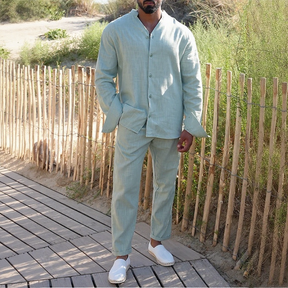 Conjunto Charles™ em Linho de Algodão com Corte Clássico / Design Minimalista e Masculinidade Sofisticada sem Esforço!