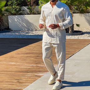 Conjunto Charles™ em Linho de Algodão com Corte Clássico / Design Minimalista e Masculinidade Sofisticada sem Esforço!