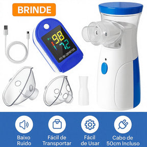 Nebulizador Portátil com Máscaras Adulto & Infantil / Oferta Especial: Leve 1 e Ganhe Oxímetro!
