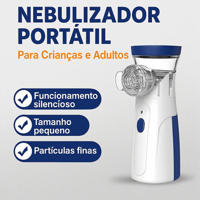 Nebulizador Portátil com Máscaras Adulto & Infantil / Oferta Especial: Leve 1 e Ganhe Oxímetro!