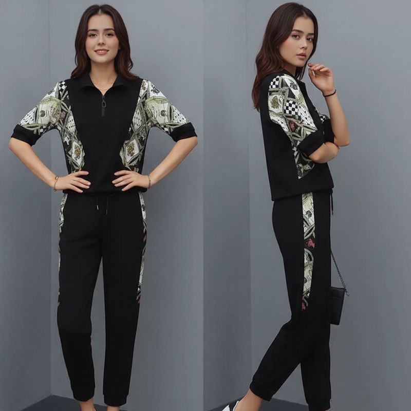 Conjunto Mosaique™ com Gola Zíper e Estampa Contrastante / Arte, Movimento e Conforto em Cada Traço