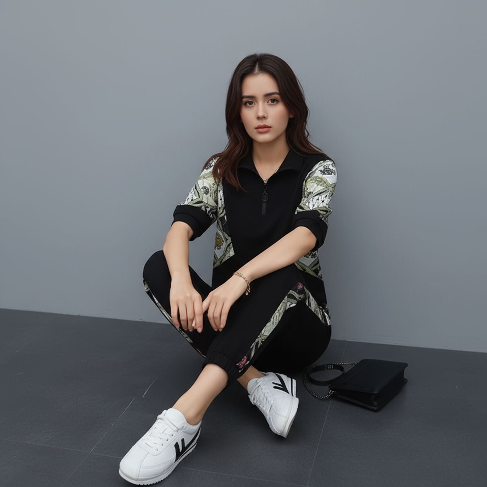 Conjunto Mosaique™ com Gola Zíper e Estampa Contrastante / Arte, Movimento e Conforto em Cada Traço