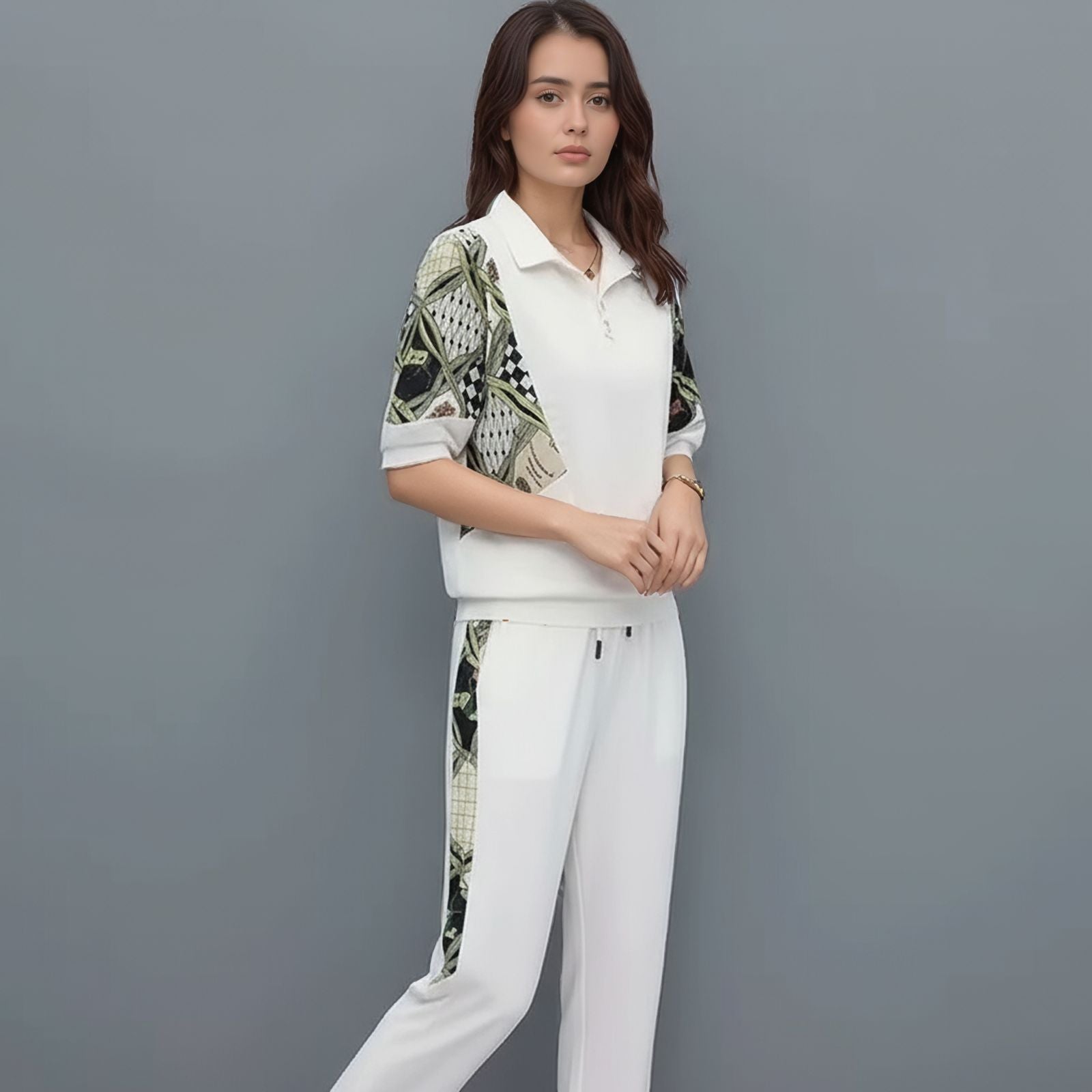 Conjunto Mosaique™ com Gola Zíper e Estampa Contrastante / Arte, Movimento e Conforto em Cada Traço