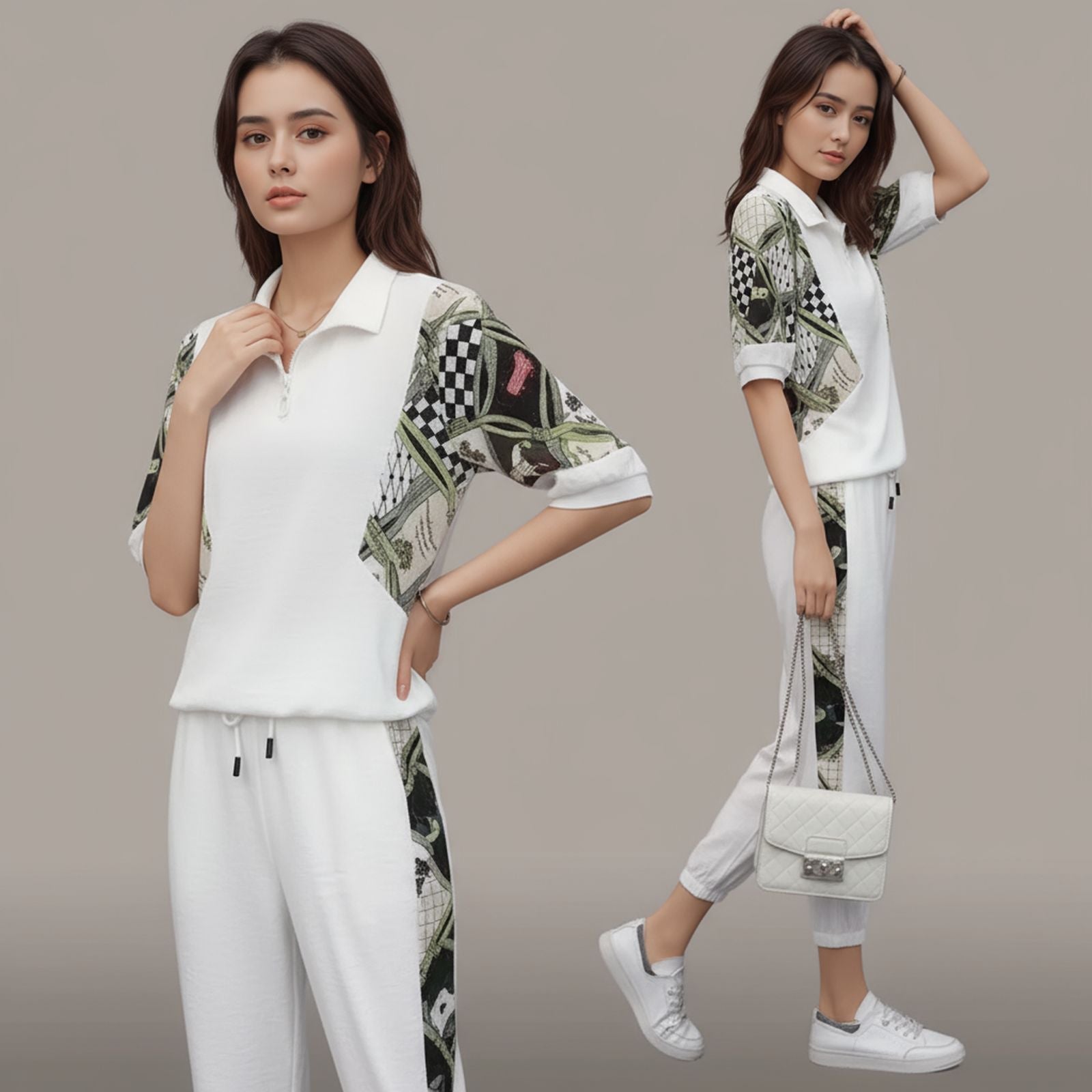 Conjunto Mosaique™ com Gola Zíper e Estampa Contrastante / Arte, Movimento e Conforto em Cada Traço