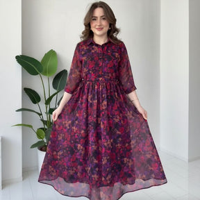 Vestido Athenea™ em Viscose Floral  / O Charme Clássico da Mulher Moderna!