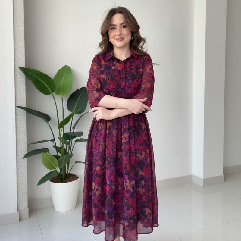 Vestido Athenea™ em Viscose Floral  / O Charme Clássico da Mulher Moderna!