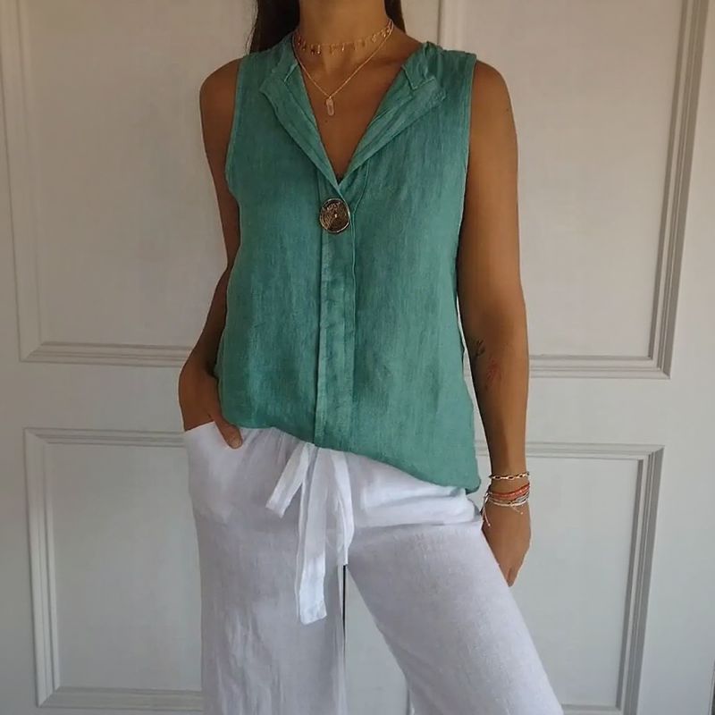 [COMPRE 1 E LEVE 3] Regata Sicília™ Em Linho de Algodão com Gola Lapela / Frescor, Charme e Conforto para o Dia a Dia!