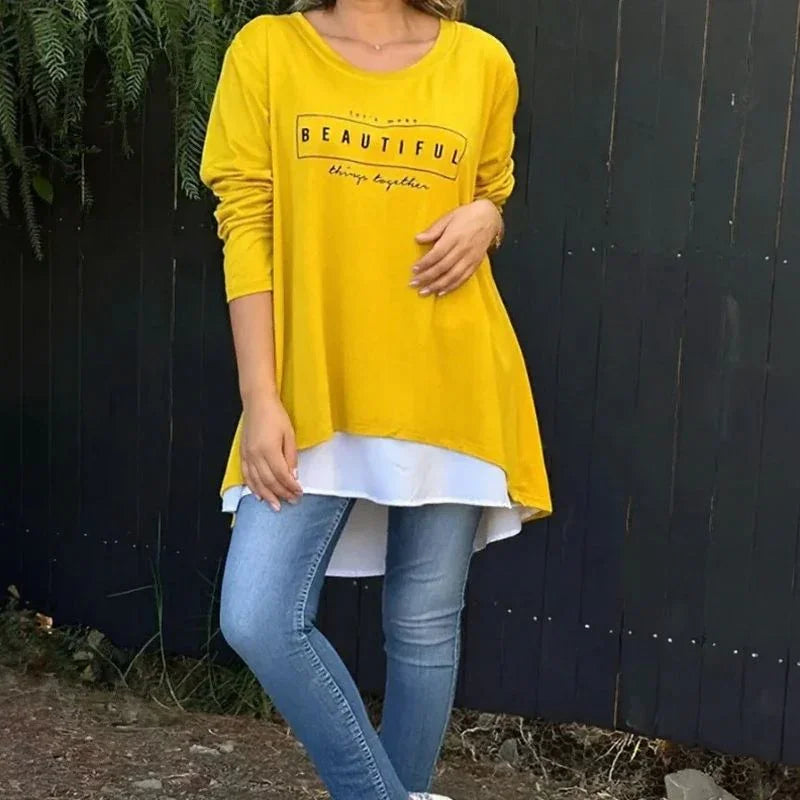Blusa Avelina™ em Malha Moletinho com Efeito em Camadas / Conforto Sofisticado e Estilo Sofisticado em Uma Só Peça!