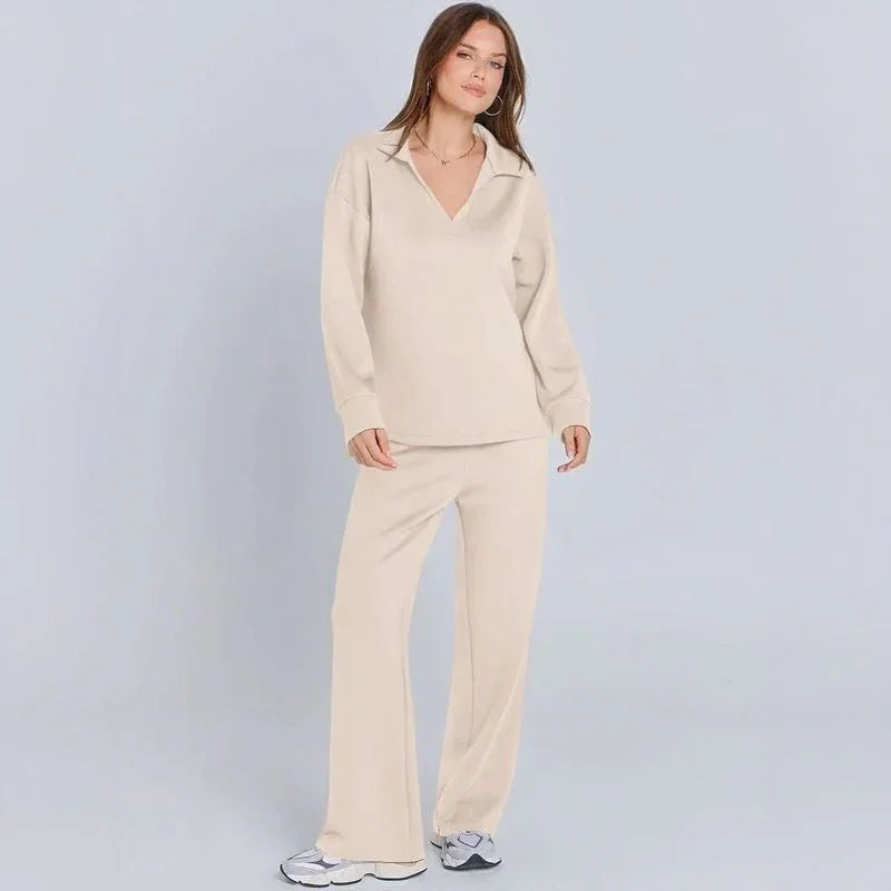 Conjunto Doralice™ com Blusa Gola V e Calça Reta de Malha Premium / Conforto Atemporal com Estilo que Abraça a Mulher Moderna!