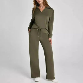 Conjunto Doralice™ com Blusa Gola V e Calça Reta de Malha Premium / Conforto Atemporal com Estilo que Abraça a Mulher Moderna!