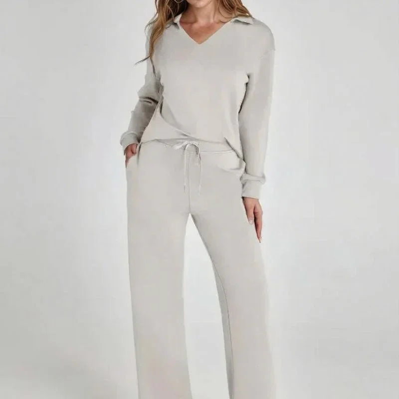 Conjunto Doralice™ com Blusa Gola V e Calça Reta de Malha Premium / Conforto Atemporal com Estilo que Abraça a Mulher Moderna!