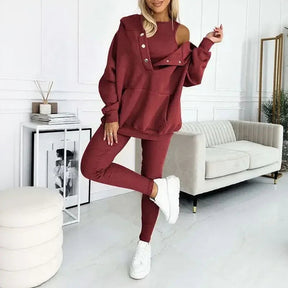 Conjunto Moletom Solenne™ com Design Casual-Chique em Três Camadas / Minimalismo Refinado que se Destaca com Discrição.