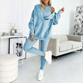 Conjunto Moletom Solenne™ com Design Casual-Chique em Três Camadas / Minimalismo Refinado que se Destaca com Discrição.