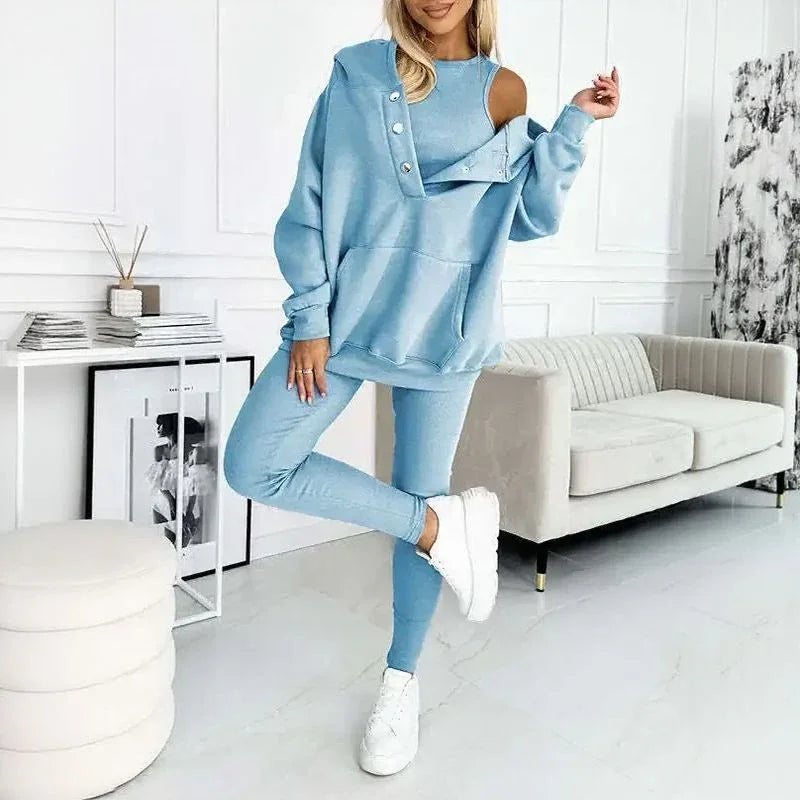 Conjunto Moletom Solenne™ com Design Casual-Chique em Três Camadas / Minimalismo Refinado que se Destaca com Discrição.