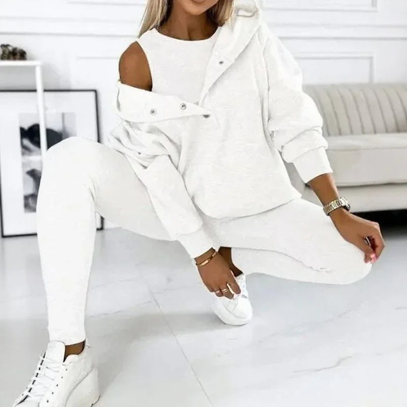 Conjunto Moletom Solenne™ com Design Casual-Chique em Três Camadas / Minimalismo Refinado que se Destaca com Discrição.