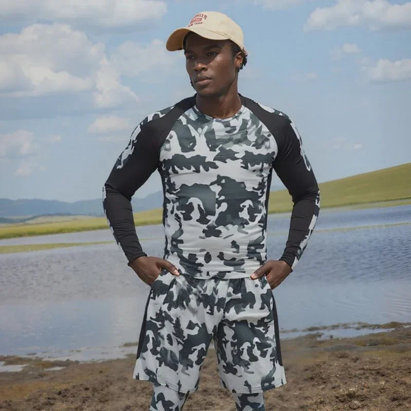 Conjunto Esportivo IronMan™ com Camiseta, Calça e Shorts de Compressão / Performance Máxima e Estilo Militar para Treinos Sem Limites!