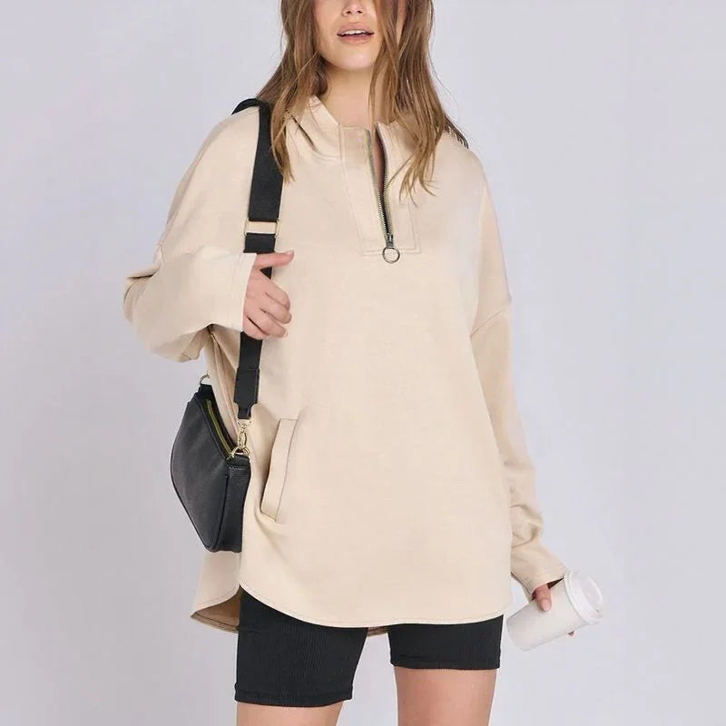 Moletom Estilo Túnica Aurelia™ em Malha Premium com Zíper ¼ / Sofisticação Descomplicada para Todas as Estações