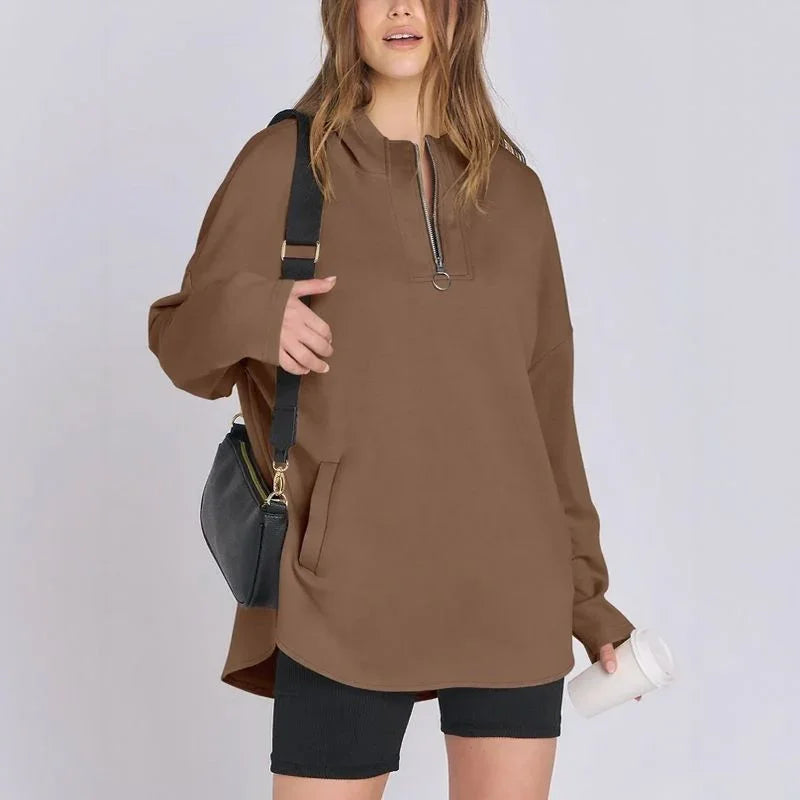 Moletom Estilo Túnica Aurelia™ em Malha Premium com Zíper ¼ / Sofisticação Descomplicada para Todas as Estações