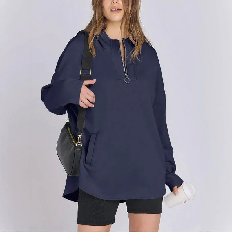 Moletom Estilo Túnica Aurelia™ em Malha Premium com Zíper ¼ / Sofisticação Descomplicada para Todas as Estações