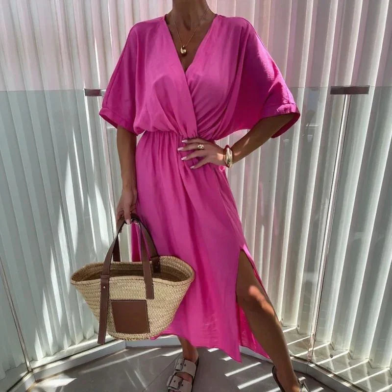 Vestido Fiore™ em Viscose Arejada com Decote Transpassado / A Feminilidade Livre que Combina com Qualquer Ocasião!