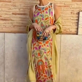 Conjunto Majorie™ em Cetim Artístico com Echarpe de Luxo / Para Mulheres que Brilham em Qualquer Ocasião!