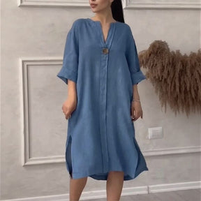 Vestido Copacabana™ em Linho de Algodão com Modelagem Solta / Elegância Tropical com Toque de Sofisticação Carioca!