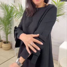 Vestido Maison Noir™ com Mangas Esculpidas e Corte de Alfaiataria / Sofisticação Minimalista para Mulheres de Presença