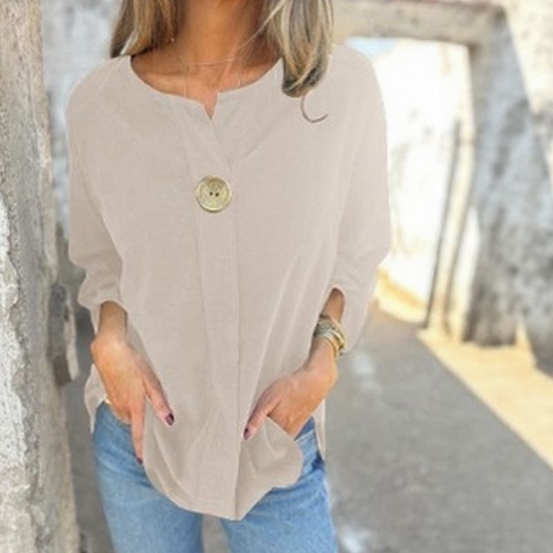 [COMPRE 1, LEVE 2] Blusa Magna™ Estilo Camisaria com Botão Único Chique / Minimalismo que se Destaca sem Esforço!