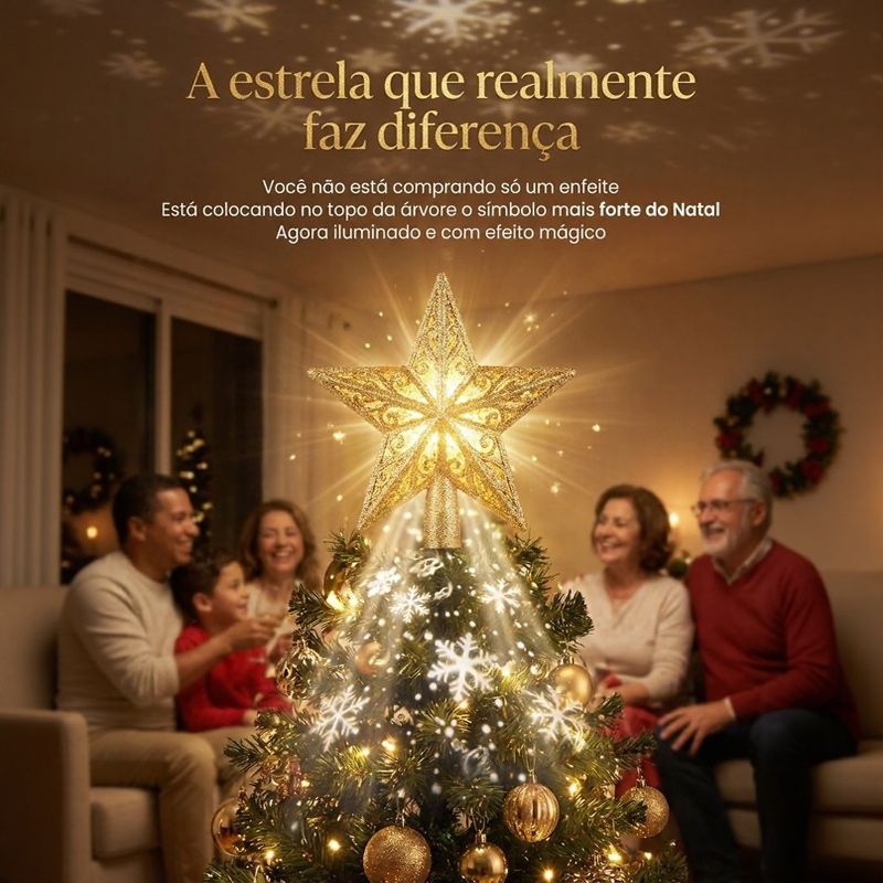Projetor Natalino de Estrela para Topo de Árvore de Natal Modern Lar™ / O Toque Final Que Deixa Seu Natal Perfeito